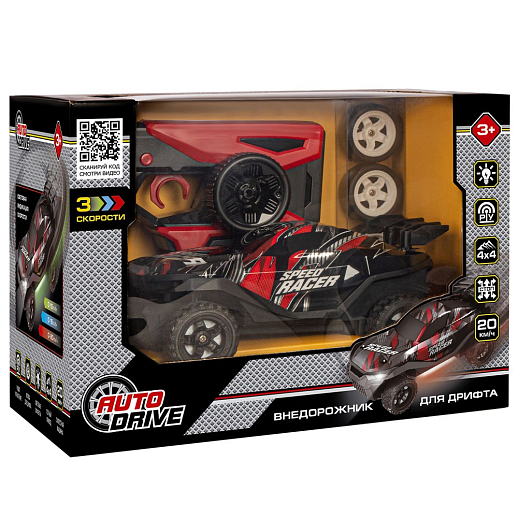 AUTODRIVE_Р/у внедорожник для дрифта,3 скорости,2.4GHz,4WD,свет.индикация скорости,запасн.колеса,с аккум.,цвет красный,в/к 26*16*18,5см в Джамбо Тойз #3
