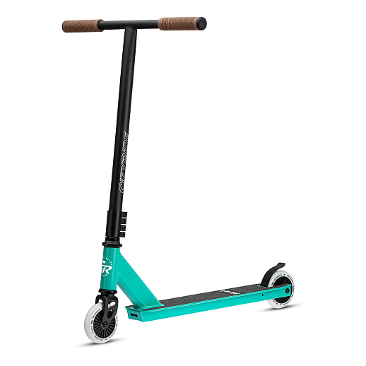 Трюковый самокат CITYRIDE FIRST, T-bar сталь 50*52см, дека алюм.49*9,5см, колеса PU 86A 100мм, пластик диск,  вилка резьб., хомут 4б., цвет Бирюзовый в Джамбо Тойз