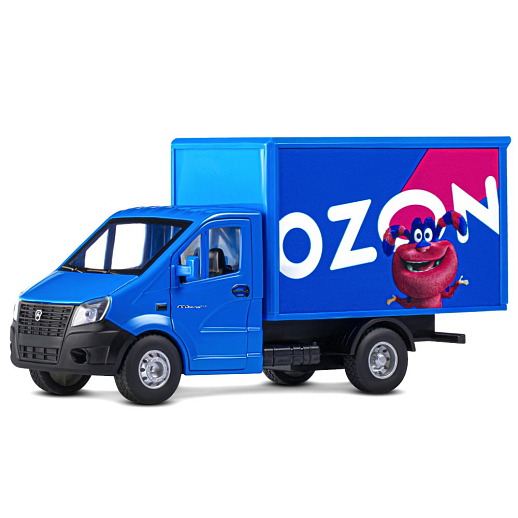 ТМ "Автопанорама" Машинка металлическая 1:28 ГАЗель NEXT OZON OZY, синий, откр. двери, задняя дверка фургона, свет, звук, инерция, в/к 24*14*12 см в Джамбо Тойз