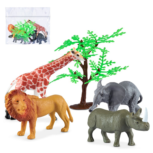 Серия "Животные планеты Земля", набор "Дикие животные" 4 шт (5 предметов) 7,5-10 см в/п 21х20 см в Джамбо Тойз