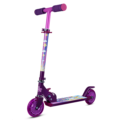 Двухкол. самокат CITYRIDE, ал. 50/50% , t-bar алюм, дека сталь, грипсы 95мм TPR, колеса PVC 120/120 мм, фиолетовый с принтом в Джамбо Тойз #2