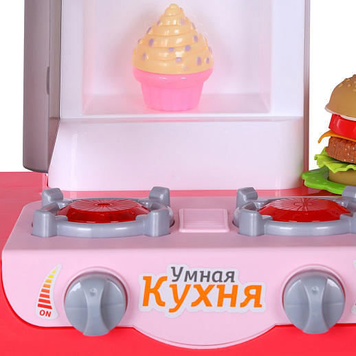 Игровой набор Amore Bello "Умная Кухня с пультом" кран с водой, плита с паром, еда меняет цвет, сенсорный дисплей, свет, звук, цвет красный, в/к 53х15х47 см в Джамбо Тойз #12