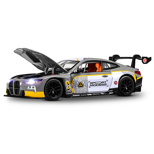 ТМ "Автопанорама" Машинка металлическая, 1:24 BMW M4 GT3, серый, откр. двери и капот, свет, звук, свободный ход колес, в/к 24,5х12,5х10,5 см в Джамбо Тойз #9