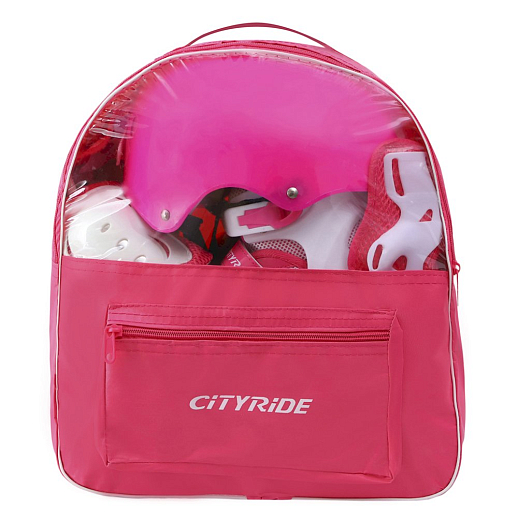 Комплект (ролики-квады, защита, шлем), передние колеса со светом, M размер (34-38),  цвет розовый в/к в Джамбо Тойз #3