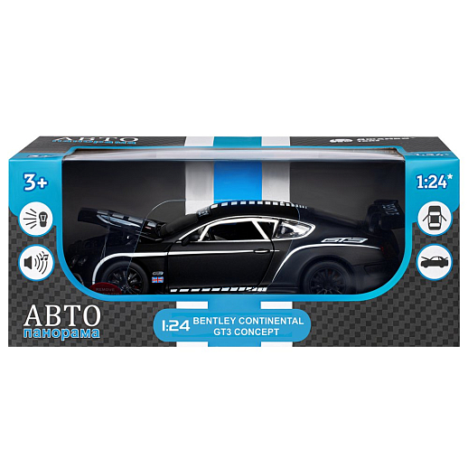 ТМ "Автопанорама" Машинка металл 1:24 Bentley Continental GT3 Concept, черный + белый, свободный ход колес, откр. двери, капот, свет, звук, в/к 24,5*12,5*10,5 см  в Джамбо Тойз #20