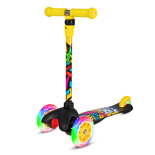 Трехколесный самокат "CITYRIDE" в/п, телескопический руль металл, колеса PU 120/76 со светодиодами, Abec-5, размер 53х23х70 см, до 35 кг, от 3 лет, желтый в Джамбо Тойз