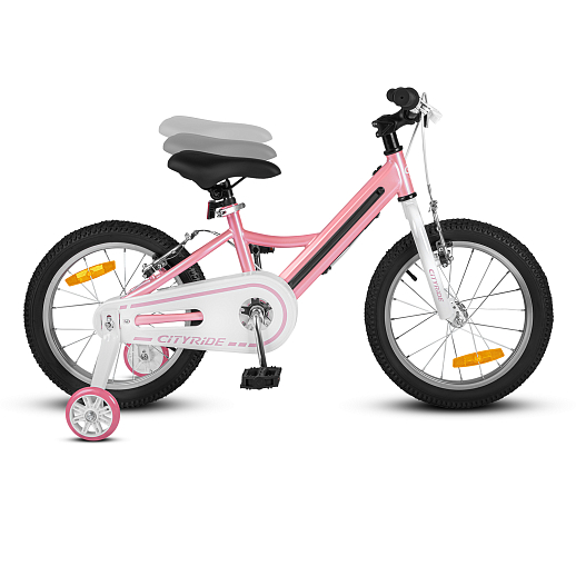Велосипед двухколесный CITYRIDE, модель CR-B2-11FU, рама сталь, колеса алюминий 16", v-brake тормоза, встроенная в раму подсветка, балансирные колёса, цвет розовый в Джамбо Тойз #5
