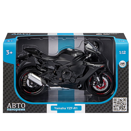 ТМ "Автопанорама" Мотоцикл металл. 1:12 YAMAHA YZF-R1, черный, свободный ход колес, в/к 7,1*11,7*20,6 см в Джамбо Тойз #5
