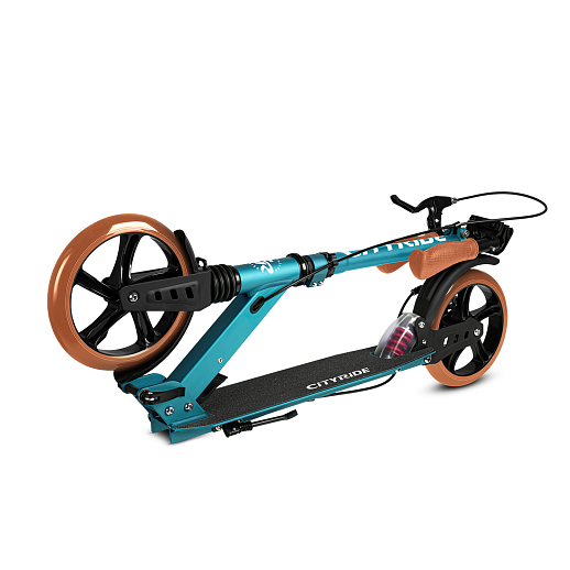 2хкол. самокат CITYRIDE 200MM disk, ал. 100%. Аморт. передний/задний. Колеса PU 200/200 мм. Подшипники: Abec-9. Грипсы: резина. Хомуты анод., замок на руле. Ручной дисковый задний тормоз. Зеленый в Джамбо Тойз #6