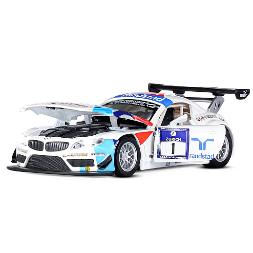 ТМ "Автопанорама" Машинка металлическая 1:32 BMW Z4 GT3, белый, свет, звук, откр. двери и капот, инерция, в/к 17,5*13,5*9 см в Джамбо Тойз #6