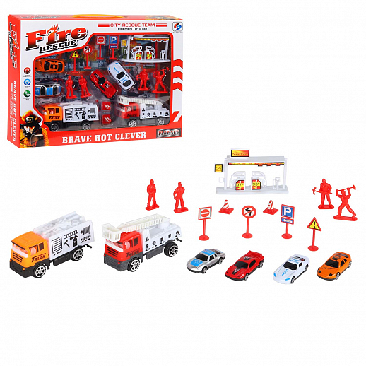 Игровой набор "Пожарный" , в комплекте 6 машинок, 4 фигурки, аксессуары, в/к 38*6*28 в Джамбо Тойз