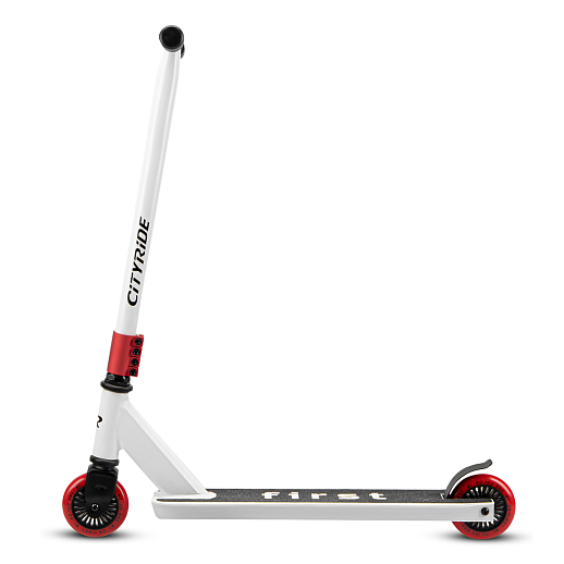 Трюковый самокат CITYRIDE FIRST, T-bar сталь 50*50см, дека алюм.49*9,5см, колеса PU 86A 100мм, пластик диск,  вилка резьб., хомут 4б., цвет Белый в Джамбо Тойз #2