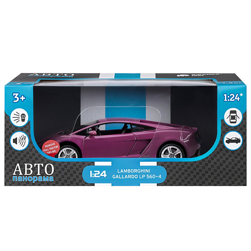 ТМ "Автопанорама" Машинка металлическая 1:24 Lamborghini Gallardo, розовый, откр. двери и багажник, свет, звук, свободный ход колес, в/к 24,5*12,5*10,5 см в Джамбо Тойз #22