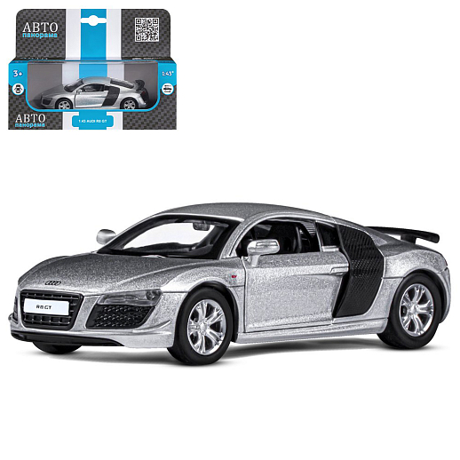 ТМ "Автопанорама" Машинка металлическая 1:43 Audi R8 GT, серебро, откр. двери, инерция, в/к 17,5*12,5*6,5 см в Джамбо Тойз