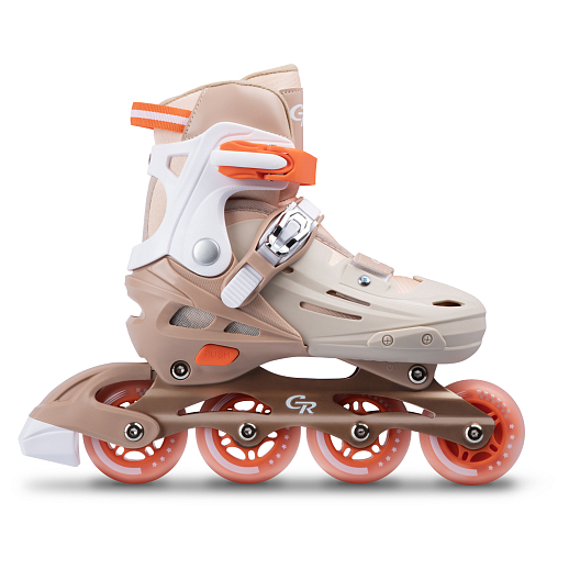 Роликовые коньки CITYRIDE, PU колеса, алюминиевая рама, переднее колесо со светом, подшипники ABEC 7, пластиковый мысок, бежевый-оранжевый, в/к 5сл гофорокартон в Джамбо Тойз #5