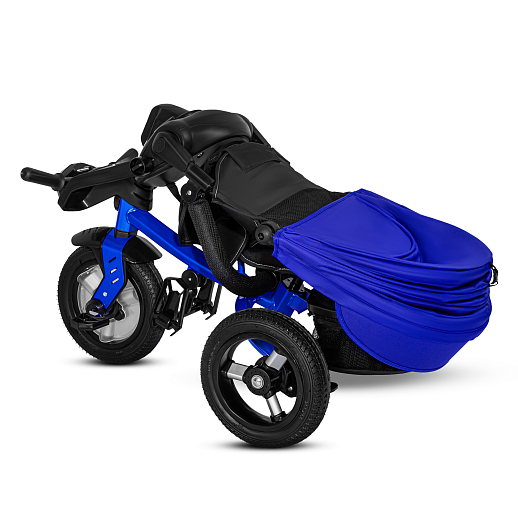 Детский 3хкол. велосипед "CITYRIDE". Пятиугольная рама, сиденье 360, складная крыша D600, подножки, резиновые колеса 12/10, багажник, сумочка, фара, синий в Джамбо Тойз #11