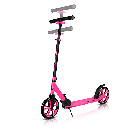 Двухколесный самокат CITYRIDE 200, ал. 50/50%, t-bar сталь, грипсы 135мм TPR, колеса PU 200/200, 86A, подножка, abec 9, розовый в Джамбо Тойз #11