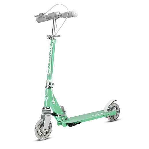 Двухколесный самокат CITY-RIDE 120, ал. 100%. Аморт. передний. Колеса PU 120/120 мм. Подшипники: Abec-9. Грипсы: резина. Хомуты анод, замок на руле. Ручной задний тормоз, зеленый в Джамбо Тойз #2