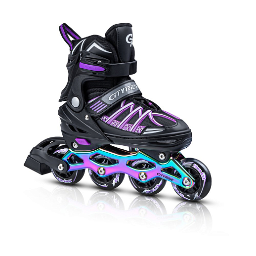 Роликовые коньки CITYRIDE, Черный-фиолетовый, PU колеса, переднее колесо со светом, подшипники ABEC 7, анодированная алюминиевая рама, текстильный мысок с резиновыми вставками, в/к 5сл гофрокартон в Джамбо Тойз #8