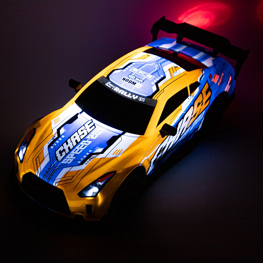 Р/у машина для дрифта, 1:16, 6 каналов, 3D подсветка корпуса, запасн. колеса, цвет синий с оранжевым, с аккум, в/к 40*17*16 см в Джамбо Тойз #4