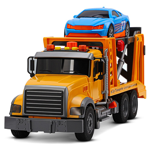 AUTODRIVE Фрикционный Автовоз с машинкой,помповый механизм,звук,свет,на бат.,в/к 41,5*14*21см в Джамбо Тойз #7