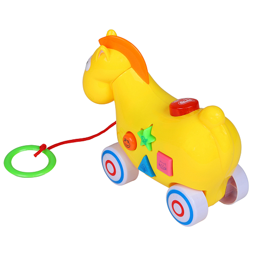 Каталка-игрушка музыкальная "Лошадка" ТМ "Smart Baby", на веревочке, мелодии В. Шаинского, учим фигуры, животных, желтая в/к 16,5*20,5*9 см в Джамбо Тойз #5