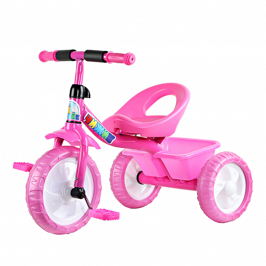 Детский трехколесный велосипед "Чижик" на пластиковых колесах 10/8. Корзинка сзади. Цвет розовый в Джамбо Тойз