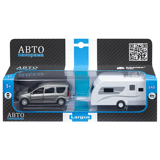 ТМ "Автопанорама" Машинка металлическая 1:43, LADA LARGUS серая, откр. 2 двери., инерция + дом на колесах в Джамбо Тойз #3