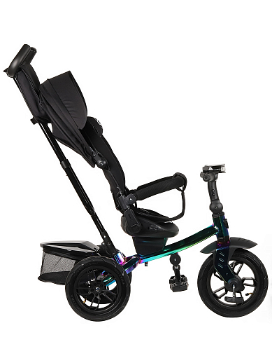 Детский трехколесный велосипед с ручкой CITY-RIDE LUNAR. Поворотное сиденье 360, складная крыша D600, подножки, надувные колеса 12/10, фара, цвет бензин в Джамбо Тойз #5