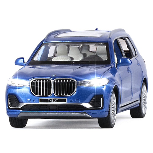 ТМ "Автопанорама" Машинка металлическая 1:32 BMW X7, синий, свет, звук, откр. четыре двери, капот и багажник, инерция, в/к 17,5*13,5*9 см в Джамбо Тойз #2