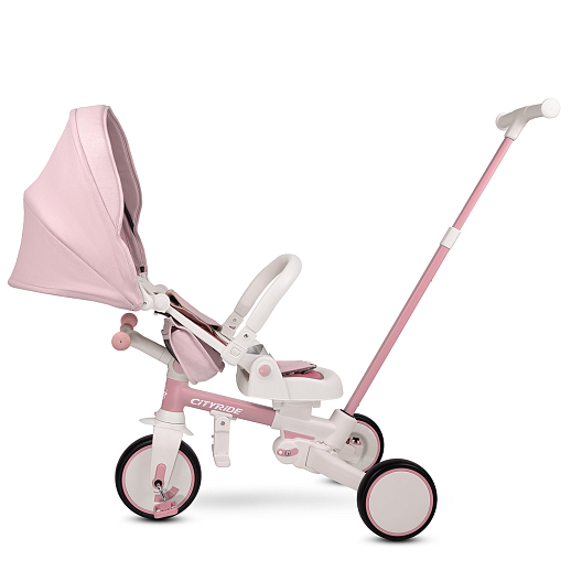 Детский трехколесный велосипед "CITYRIDE". Рама алюминий, может трансформироваться, подножки, колеса 8/7 EVA, капюшон, род. ручка, розовый в Джамбо Тойз #6