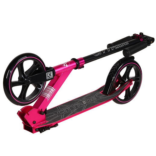 Двухколесный самокат CITYRIDE 200, ал. 50/50%, t-bar сталь, грипсы 135мм TPR, колеса PU 200/200, 86A, подножка, abec 9,  цвет Розовый в Джамбо Тойз #3