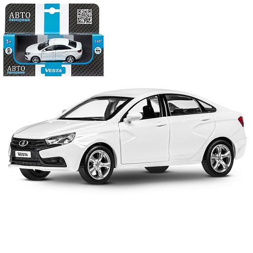 ТМ "Автопанорама" Машинка металлическая 1:43, LADA VESTA белая, откр. 2 двери., инерция в Джамбо Тойз