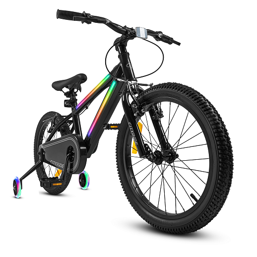 Велосипед двухколесный CITYRIDE, модель CR-B2-10FU, рама сталь, колеса алюминий 18", v-brake тормоза, встроенная в раму подсветка, балансирные колеса, цвет чёрный в Джамбо Тойз #3