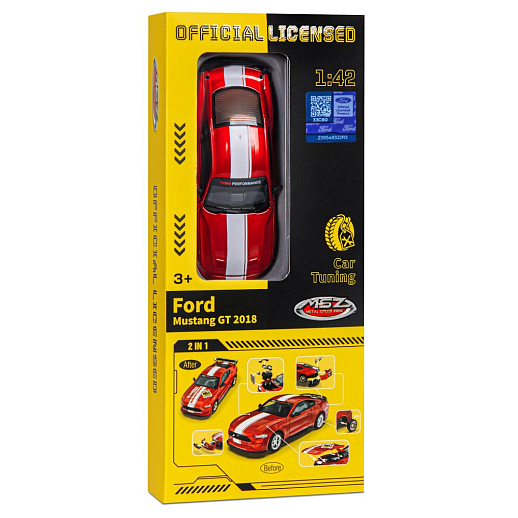 Машинка металлическая 1:43 Ford Mustang GT, красный, тюнинг, откр. двери, свободный ход колес, в/к 23,5*10*4 см в Джамбо Тойз #3