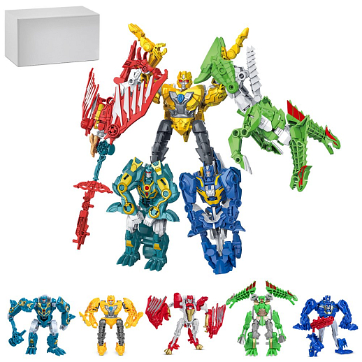 Набор из 5шт. трансформеров DIY(сборные модели), отдельн.робот трансформируется в динозавра, 5шт. собираются в одного больш.робота,в бел.кор. в Джамбо Тойз