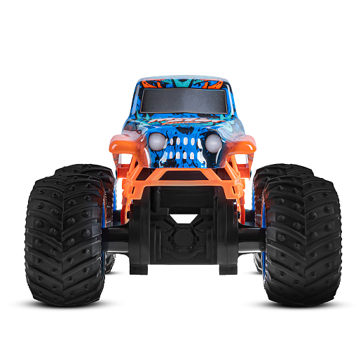 Р/у Монстр-трак, перевертыш, 1:16, 4WD, 3D подсветка корпуса, гироскоп: может ездить на двух колесах, звук.эффекты, цвет голубой с оранжевым, с аккум., в/к 24*20*26 см в Джамбо Тойз #9