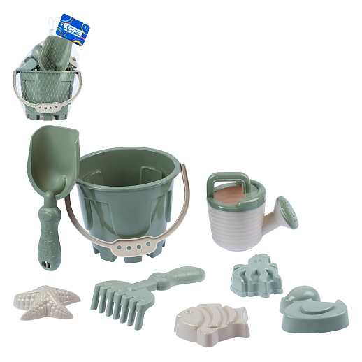 ТМ "Компания Друзей" Песочный набор №93 бледный зеленый (в комп. ведро 1,2 л, лопатка 20см, грабли  , в Джамбо Тойз