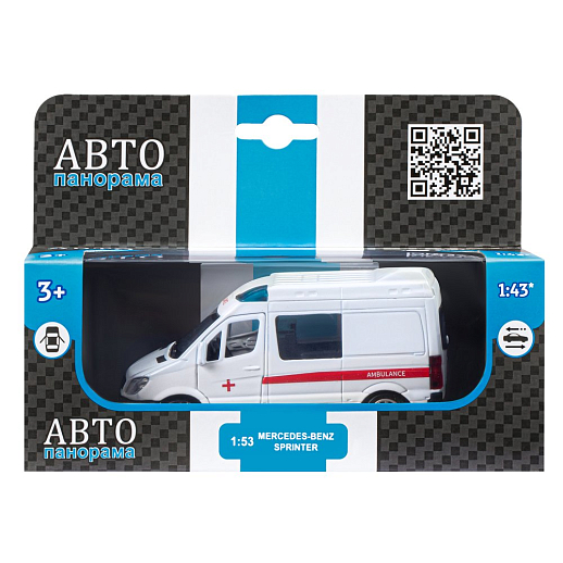 ТМ "Автопанорама" Машинка металлическая 1:53 Mercedes-Benz Sprinter, скорая помощь, откр. двери, инерция, в/к 17,5*12,5*6,5 см в Джамбо Тойз #3
