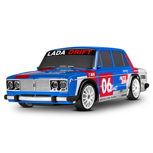 AUTODRIVE Р/У Машина для дрифта LADA 2106,М1:24,2.4GHz,4WD,свет фар,4 доп.колеса,конусы,с аккум.,цв.синий/серебро/красн.,в/к 24*10,3*23,7см в Джамбо Тойз #6