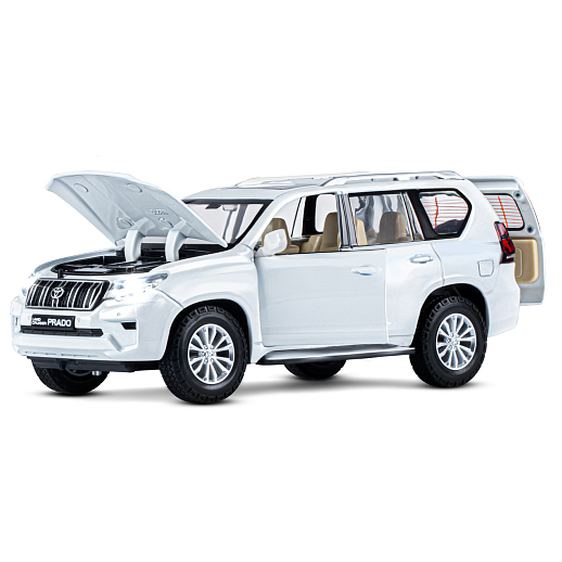 ТМ "Автопанорама" Машинка металлическая, 1:24,  Land Cruiser Prado, белый, открываются двери, капот и багажник, свободный ход колес, световые и звуковые эффекты, в/к 24,5х12,5х10,5 см в Джамбо Тойз #7
