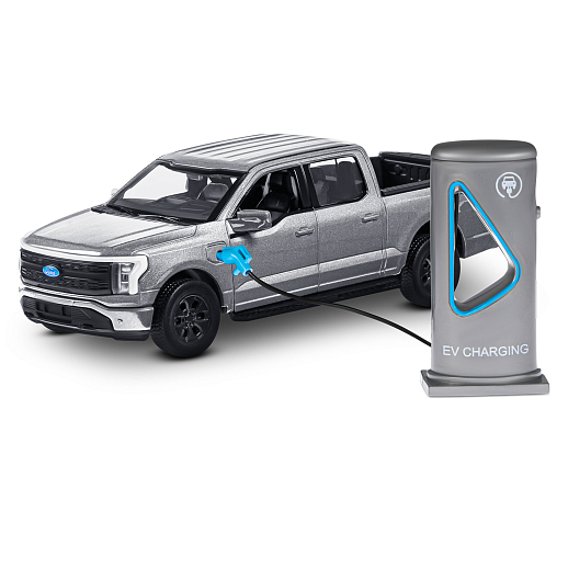 Машинка металлическая 1:36 Ford F-150 с зарядной станцией, серебристо-серый, свет, звук, откр. двери и капот, инерция, в/к 20,6*9,*9 см в Джамбо Тойз #8