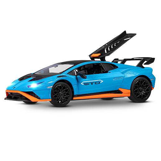 ТМ "Автопанорама" Машинка металлическая, 1:24  Lamborghini  Huracán STO, голубой, откр. двери и капот, свет, звук, свободный ход колес, в/к 24,5х12,5х10,5 см в Джамбо Тойз #9