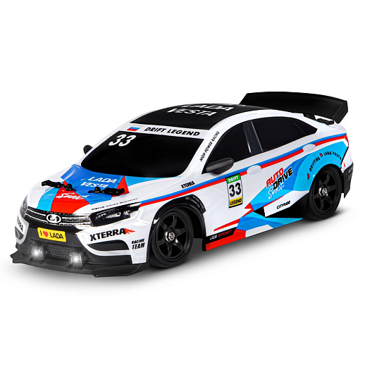 AUTODRIVE Р/У Машина для дрифта LADA Vesta с паром,1:16,2.4GHz,4WD,запасн.колеса 4шт.,свет,с аккум,в/к 31*15*15см в Джамбо Тойз #5
