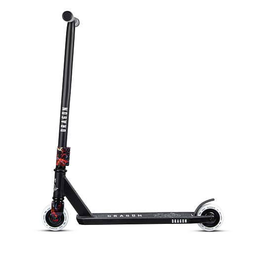 Трюковый самокат CITYRIDE DRAGON, T-bar сталь 50*53см, дека алюм.48*10см, колеса PU 86A 100мм, пластик диск,  вилка резьб., хомут 4б., цвет черный/огонь в Джамбо Тойз #4