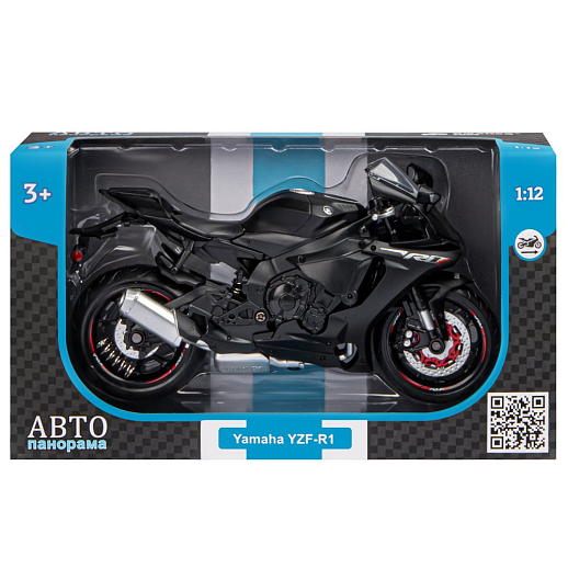 ТМ "Автопанорама" Мотоцикл металл. 1:12 YAMAHA YZF-R1, черный, свободный ход колес, в/к 7,1*11,7*20,6 см в Джамбо Тойз #4
