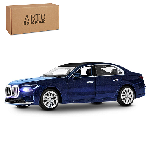 ТМ "Автопанорама" Машинка металлическая, 1:24 BMW I7, голубой, откр. двери и капот, свет, звук, свободный ход колес, в/к 25,3*13,7*5.5 см в Джамбо Тойз