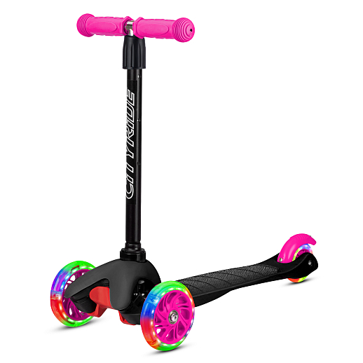 Самокат трехколесный City-Ride xd4, пакет, Дека: PP+нейлон, колеса PVC 110/76 свет, руль металл телеск., цвет черный/розовый в Джамбо Тойз