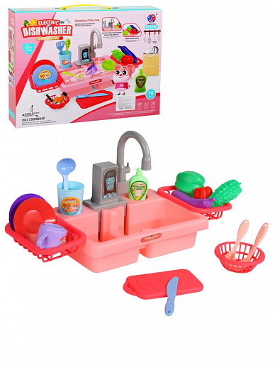 Набор "Кухня", игруш. раковина с водой, на бат., цв.розовый, в компл. 19 предметов, в/к 36*7*27 см в Джамбо Тойз