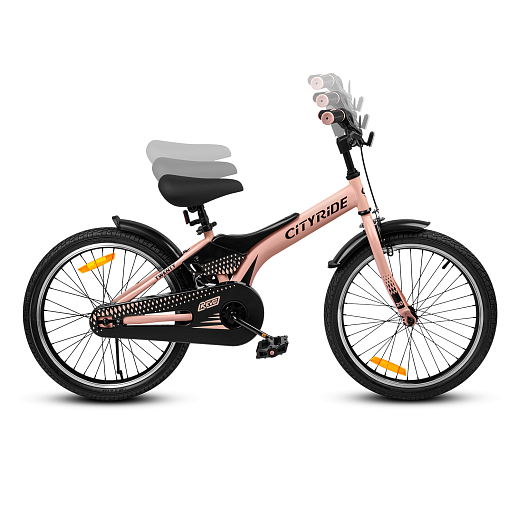 Детский велосипед "Cityride REVO", модель CR-B2-05, рама сталь, кожух цепи 100%, обода алюм. 20", втулки сталь, покрышки 2,125, подножка, руль сталь. вынос сталь, задние ножные тормоза, передний клещевой, крылья пластик, отражатели пер/зад и на спицах, цвет розовый в Джамбо Тойз #5